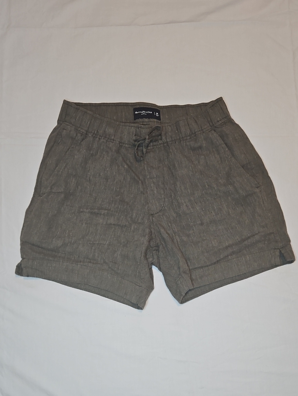 Abercrombie & Fitch Olive Drawstring Linen Shorts